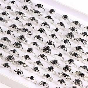 50Pcs/Lot Vintage Glass Geometry Rings Mix Style Wedding Jewelry Party