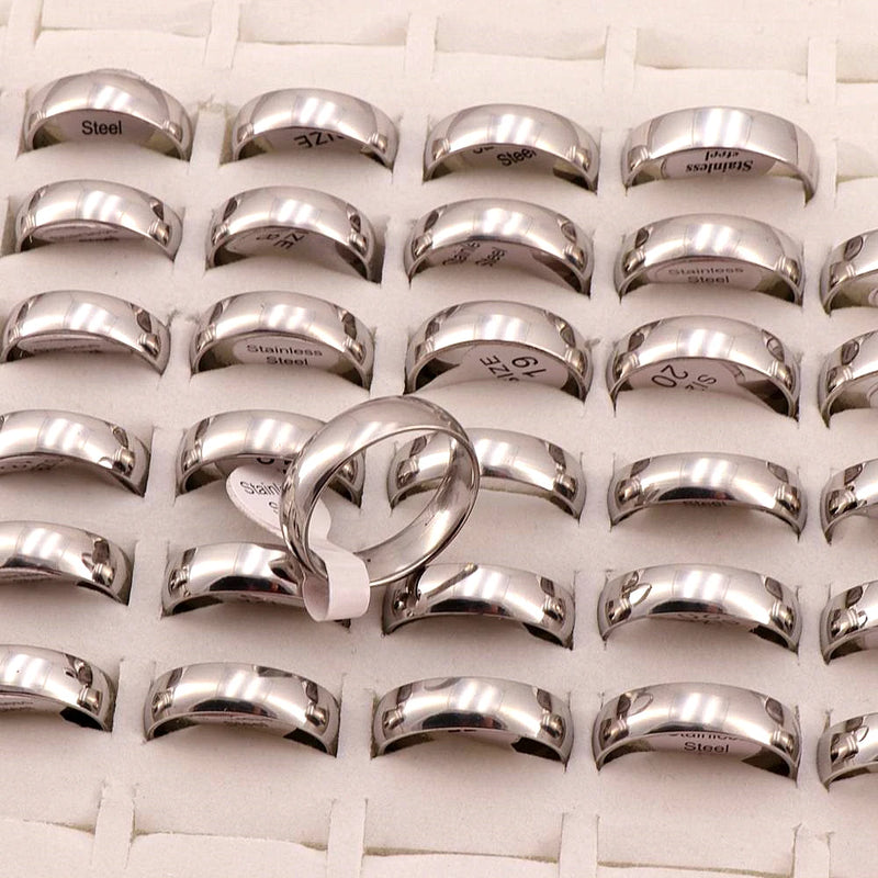 50Pcs/lot Stainless Steel Wedding Rings Men Women 6mm Spherical Surface Polished