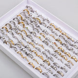 50Pcs/lot Zircon Rhinestone Stainless Steel Rings Wedding Ring