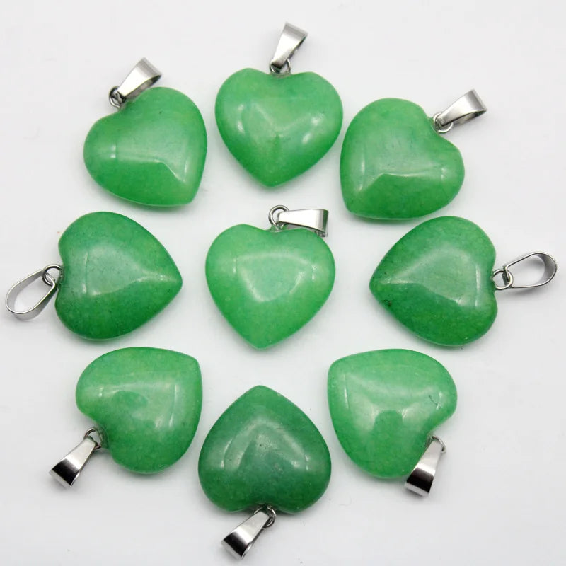 50pcs Natural Aventurine Opal Tiger Eye Stone Heart Pendant