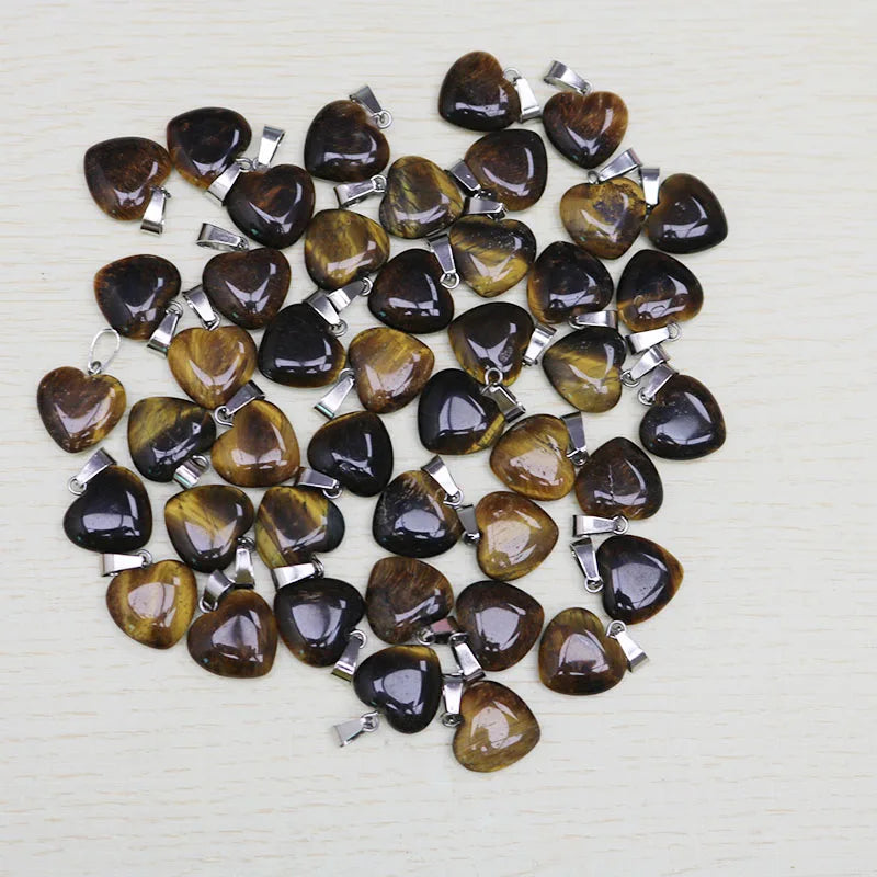 50pcs Tigerite Eye Stone Love Heart Pendant 16mm DIY Jewelry Making