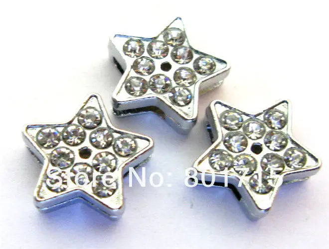 50pcs Full Rhinestone Star Slide Charms 10mm Belt Pet Collar Wristband