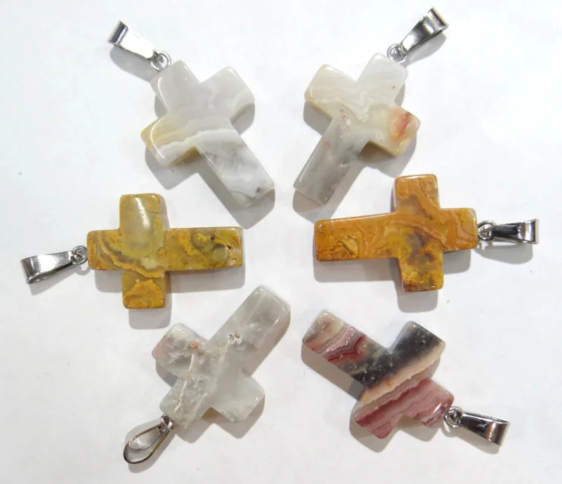 50pcs Natural Agates Cross Pendant Women Jewelry Necklace Charm