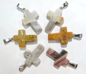 50pcs Natural Agates Cross Pendant Women Jewelry Necklace Charm