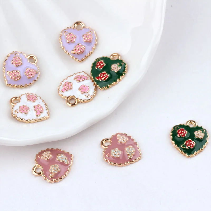 50pcs/Lot Enamel Alloy Heart Pendant Charms DIY Jewelry Findings