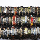 50pcs Leather Metal Charm Bracelets Vintage Wrist Cuffs for Men and Women