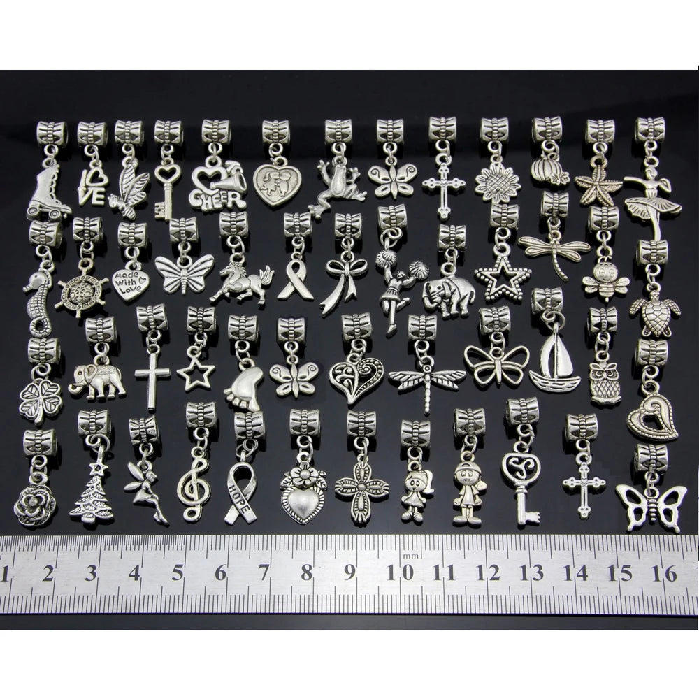 50pcs/Lot Mix Butterfly Heart Owl Vintage Dangle Charms DIY Findings