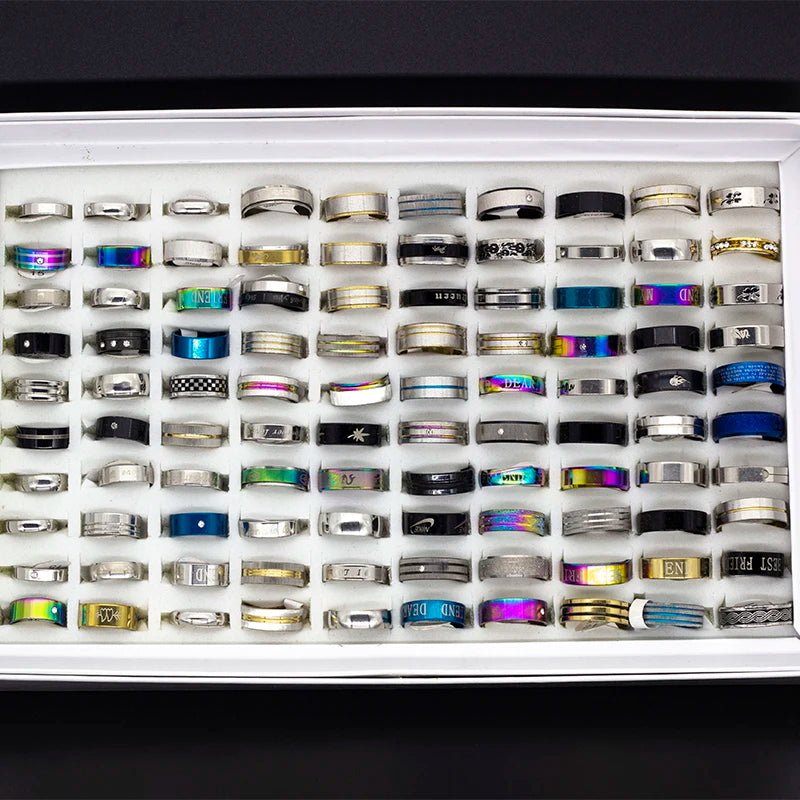 50pcs Stainless steel Rings Mix Style Wedding Party Gift