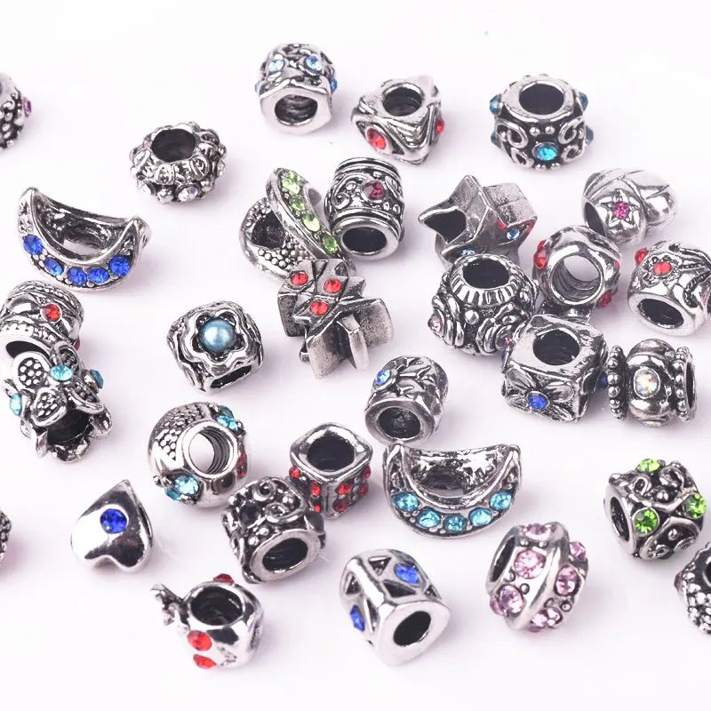 50pcs Mix Metal Spacer Beads for European Bracelet Berloque Women Accessories