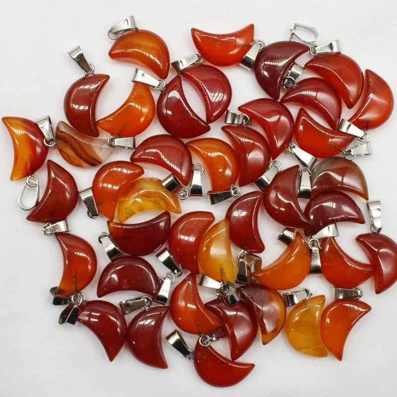 50pcs Natural Stone Moon Pendant Aventurine Red Agates for DIY Necklace