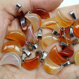50pcs Natural Stone Moon Pendant Aventurine Red Agates for DIY Necklace