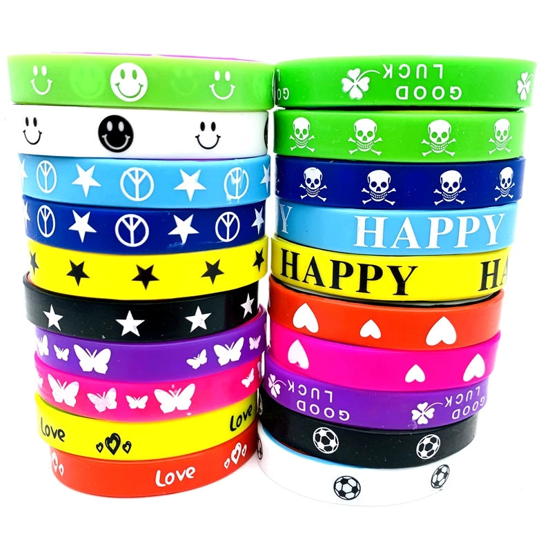 50pcs Silicone Bracelets Mix Patterns Wristbands Colorful Jewelry For Men Womens