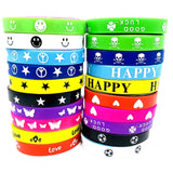 50pcs Silicone Bracelets Mix Patterns Wristbands Colorful Jewelry For Men Womens
