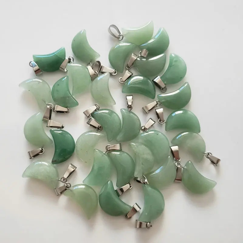 50pcs Green Aventurine Moon Charms Stone Pendants for DIY Jewelry Making