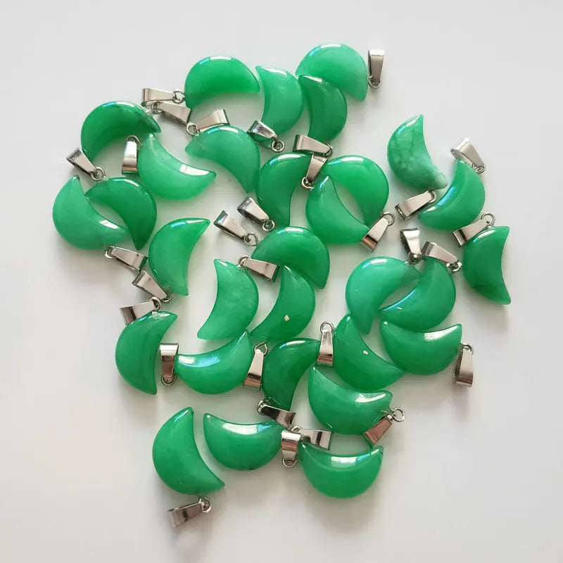 50pcs Malaysian Jade Crescent Moon Charms - DIY Jewelry Making