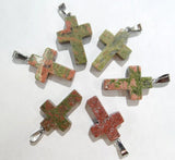 50pcs Epidote Stone Cross Pendant for Women Jewelry Making Charm Necklace