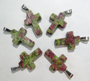 50pcs Epidote Stone Cross Pendant for Women Jewelry Making Charm Necklace