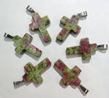 50pcs Epidote Stone Cross Pendant for Women Jewelry Making Charm Necklace