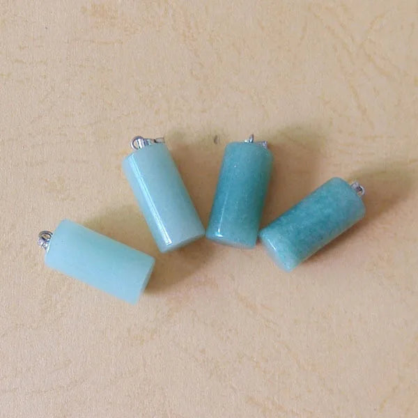 50pcs Natural Green Aventurine Stone Cylinder Pendants for Jewelry Making
