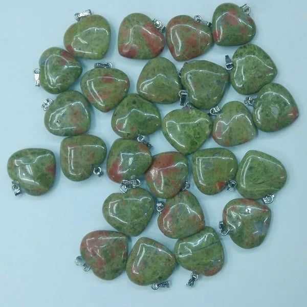 50pcs Unakite Stone Heart Charms Pendants 20mm
