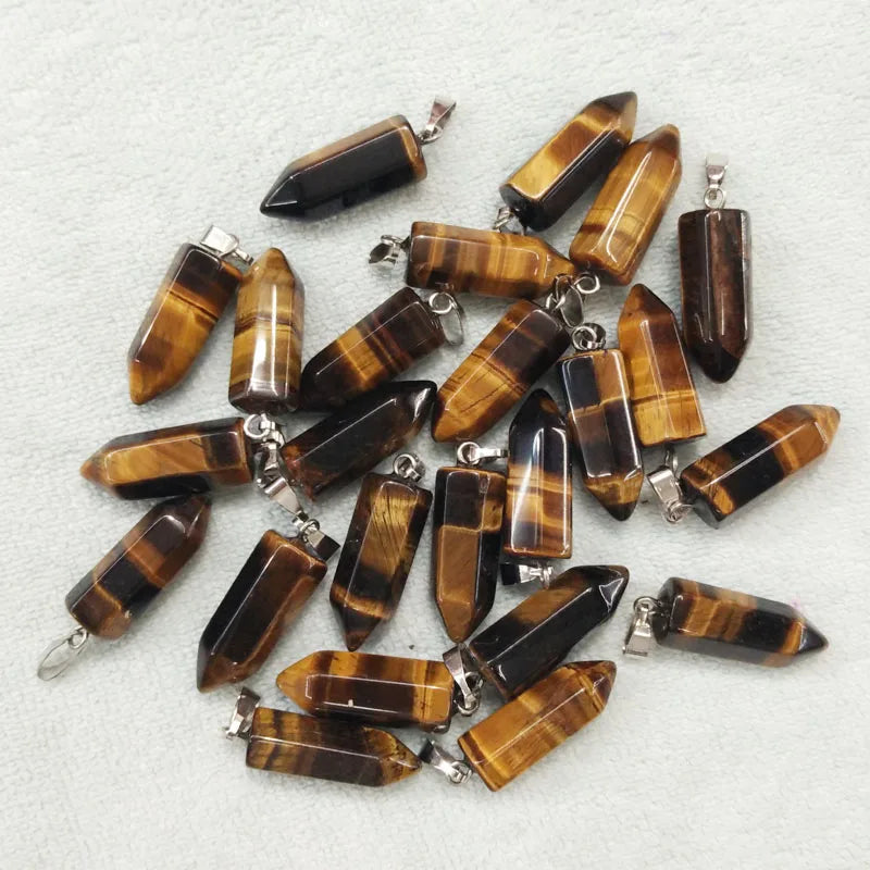 50pcs Tiger Eye Stone Hexagonal Charms Pendants Lot