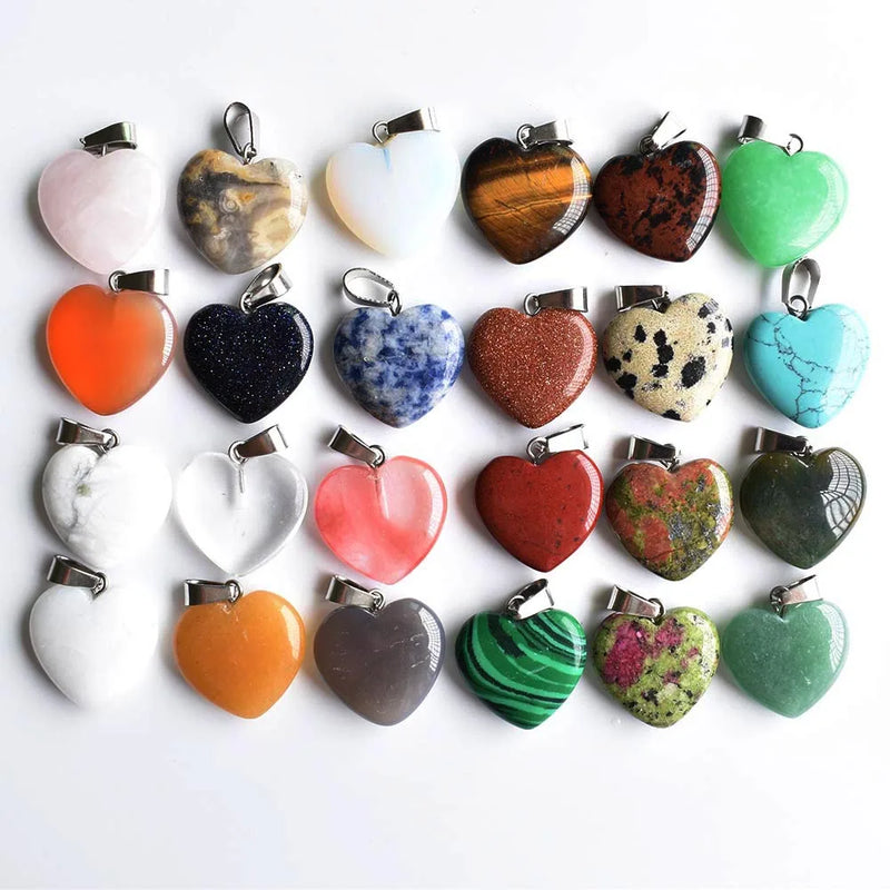 50pcs Natural Stone Heart Charms Pendants for Jewelry Making 20mm