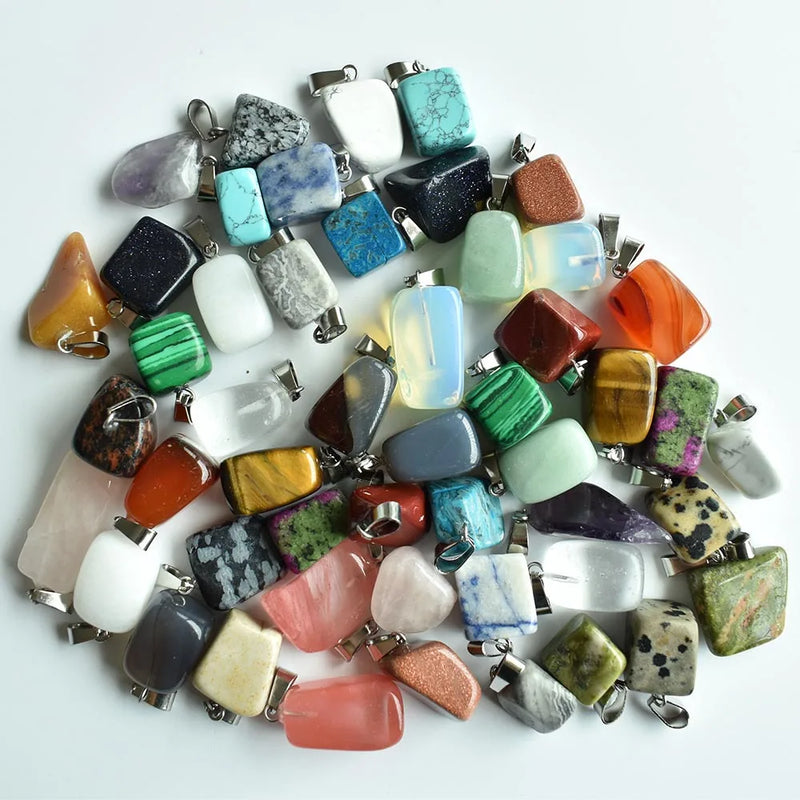 50pcs Natural Stone Mixed Irregular Shape Pendants Charms Jewelry