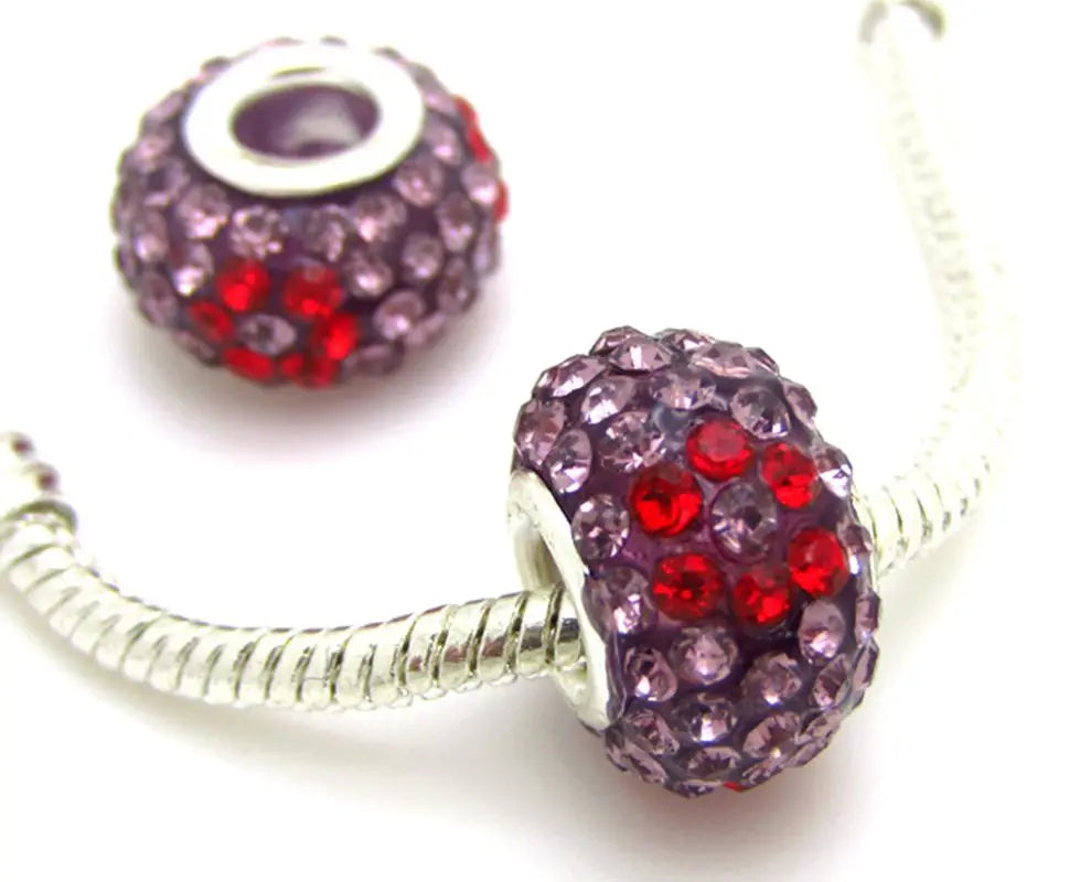 50pcs Mixed Crystal Rhinestone Big Hole Beads Silver Core for Jewelry Making
