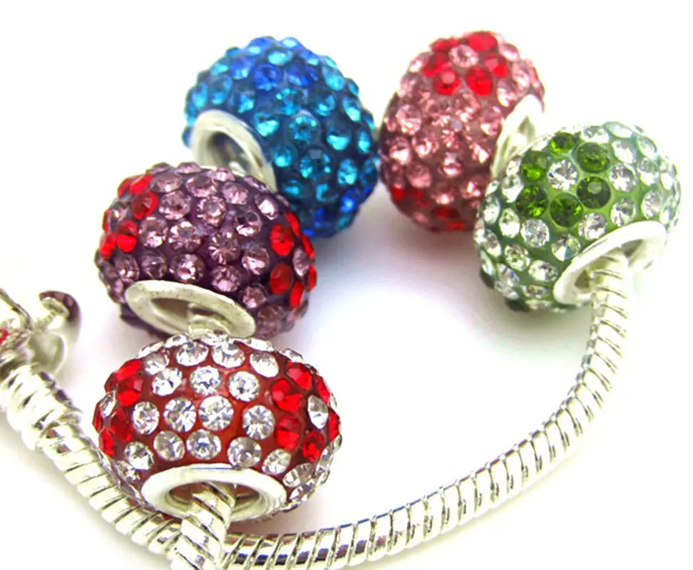 50pcs Mixed Crystal Rhinestone Big Hole Beads Silver Core for Jewelry Making