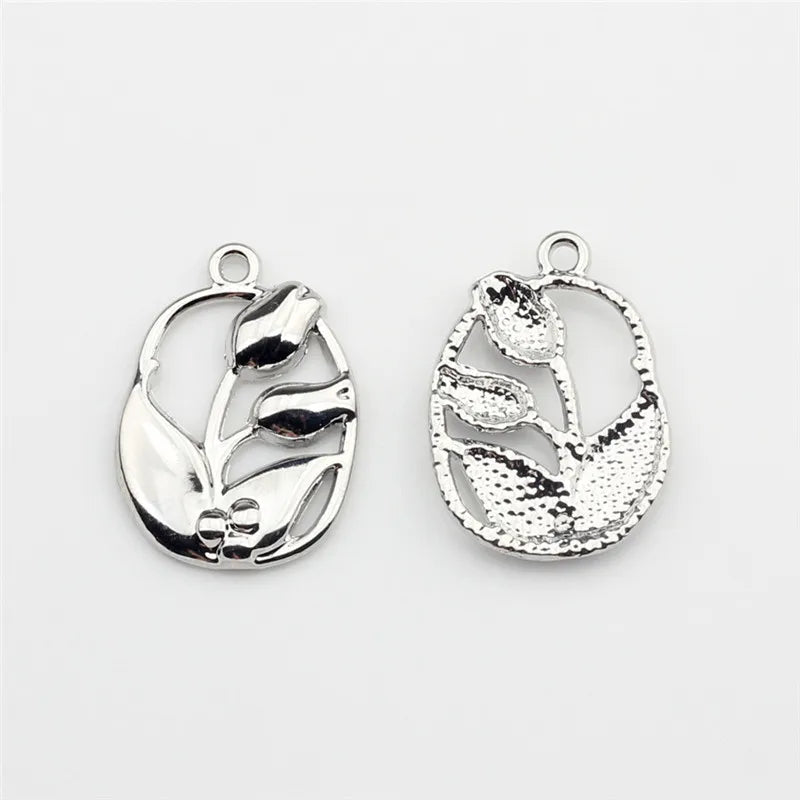 50pcs Cartoon Rose Flowers Alloy Charms for Floating Locket DIY Jewelry