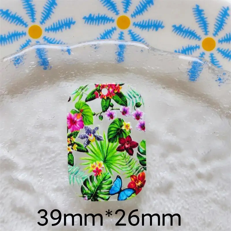 50pcs Flowers/Leaves Print Acrylic Beads DIY Jewelry Accessory