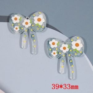 50pcs Flowers Pattern Print Acrylic Beads DIY Jewelry Earring Accessory