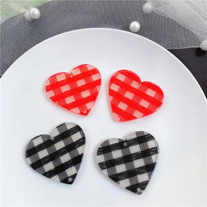 50pcs Lattice Pattern Print Hearts Acrylic Beads DIY Jewelry Earring Accessory