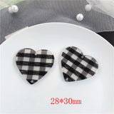 50pcs Lattice Pattern Print Hearts Acrylic Beads DIY Jewelry Earring Accessory