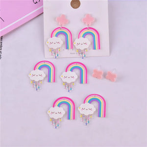 50pcs Clouds Rainbow Flowers Acrylic Beads DIY Jewelry Earring Pendant Accessory