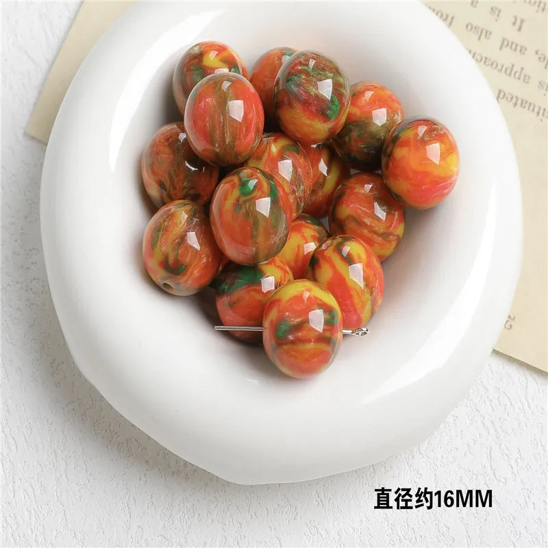 50pcs Resin Beads DIY Jewelry Accessory Geometry Pattern Round Shape