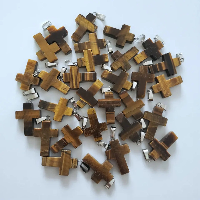 50pcs Cross Natural Stone Pendants for Jewelry Making Charms
