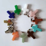 50pcs Cross Natural Stone Pendants for Jewelry Making Charms