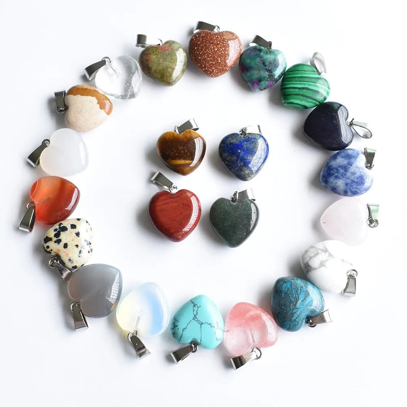 50pcs Natural Stone Heart Charms Pendants 16mm Jewelry Making