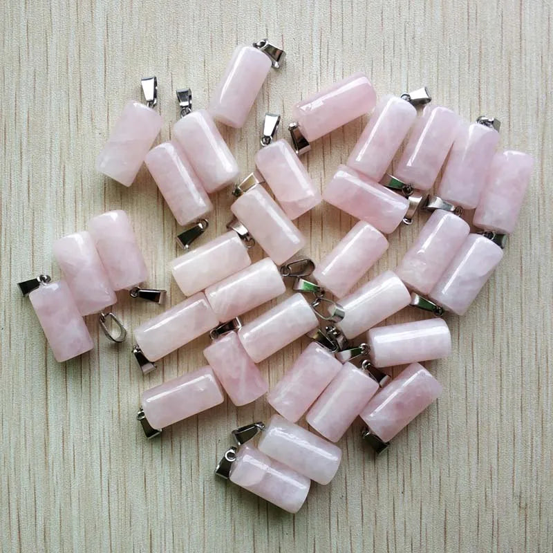50pcs Natural Stone Pink Cylinder Pendants Charms for DIY Jewelry Making
