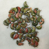 50pcs Natural Flower Green Stone Moon Charms Pendants for Jewelry Making