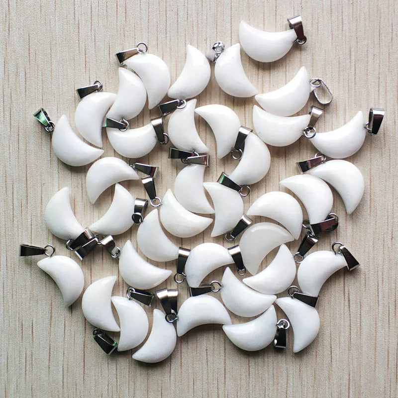 50pcs Natural Stone Crescent Moon Charms Pendants Jewelry Making