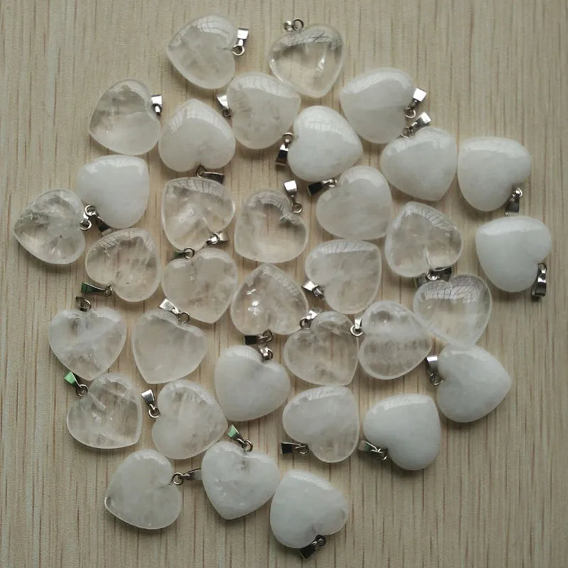 50pcs Natural Crystal Heart Pendants 20mm Pendulum Charms for Jewelry Making