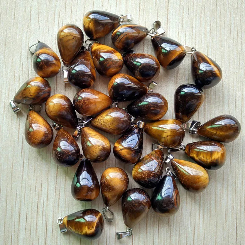 50pcs Natural Tiger Eye Stone Drop Pendants for DIY Necklaces