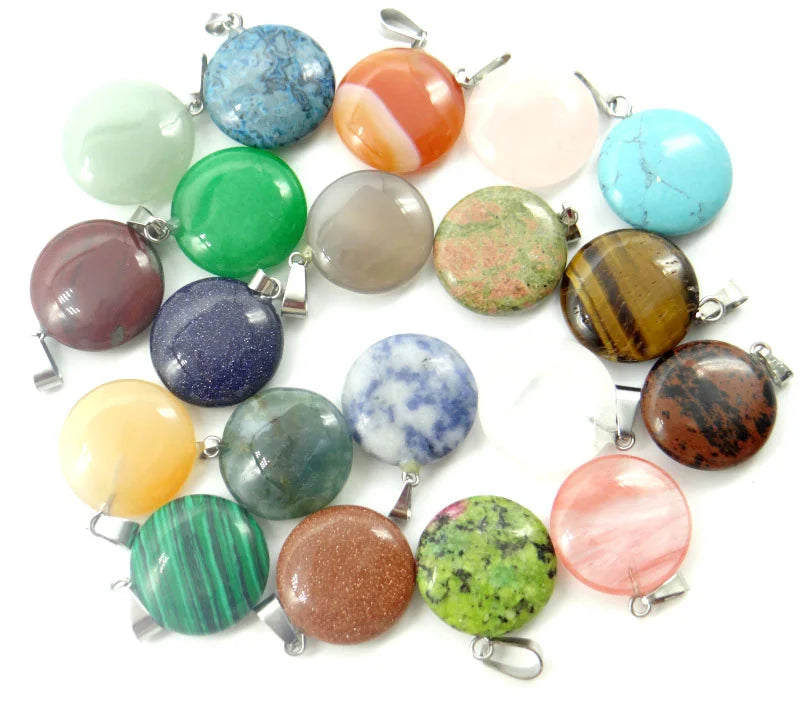 50pcs Natural Sand Stone Crystal Agates Round Pendants for Jewelry Making