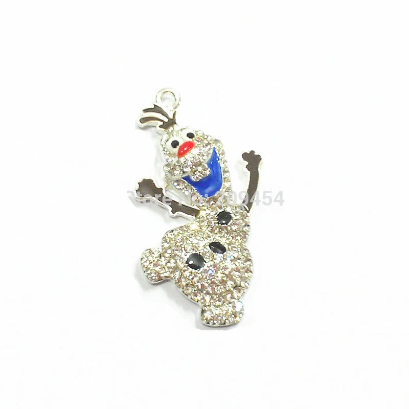 10pcs Snowman Rhinestone Pendants For Christmas Necklace Making
