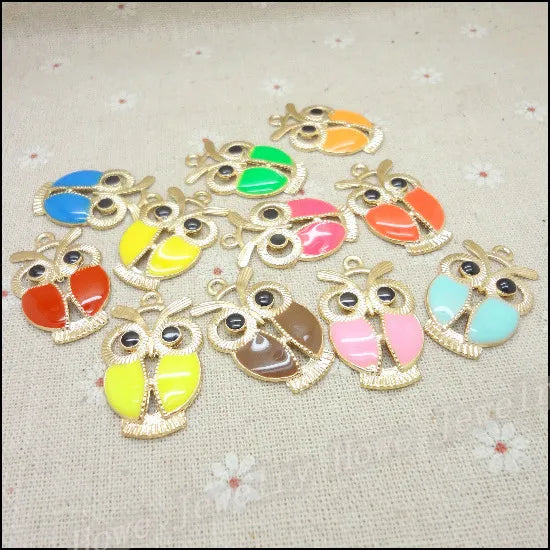 52pcs Multicolor Owl Pendants Charms for DIY Jewelry Making