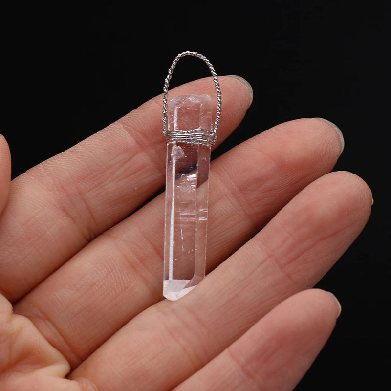 Natural Clear Quartz Crystal Point Pendulum for DIY Necklace Jewelry
