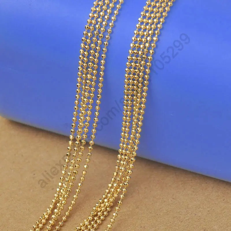 5PCS Lot Yellow Beads Prayer Ball Necklaces Chain 18KGF Stamped
