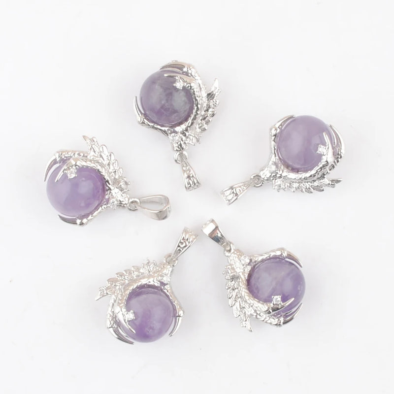 5Pcs Amethysts Pendants Men Women Dragon Claw Stone Bead Purple Crystal